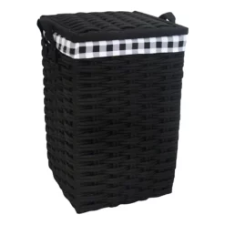 Floor Standing Hamper With Printed Buffalo Check Designed Liner, Large