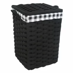 Floor Standing Hamper With Printed Buffalo Check Designed Liner, Medium