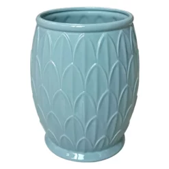 Found & Fable Blue Fan Ceramic Wastebasket, 10"
