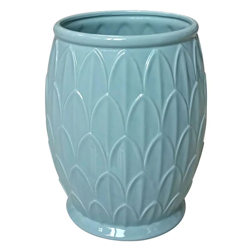Found & Fable Blue Fan Ceramic Wastebasket, 10" 1 Found & Fable Blue Fan Ceramic Wastebasket, 10"