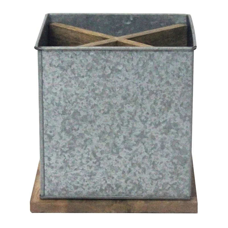 Galvanized Caddy Desk Organizer With Wood Base 2 Galvanized Caddy Desk Organizer With Wood Base - Image 2