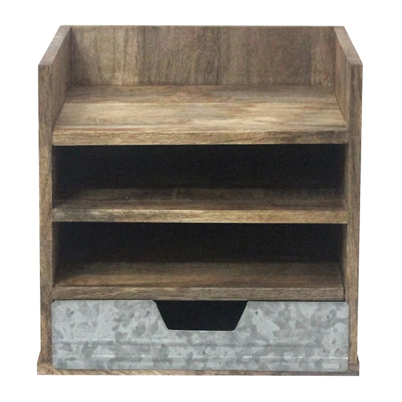 Galvanized Paper Tray Desk Organizer With Drawer 2 Galvanized Paper Tray Desk Organizer With Drawer - Image 2