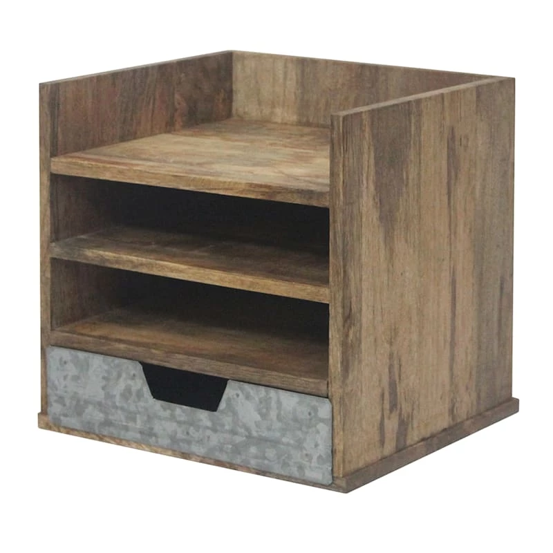 Galvanized Paper Tray Desk Organizer With Drawer 1 Galvanized Paper Tray Desk Organizer With Drawer