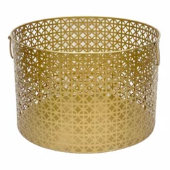 Geo Gold Round Metal Storage Basket, Large