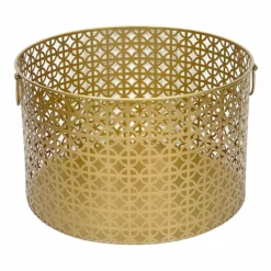 Geo Gold Round Metal Storage Basket, Medium