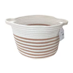 Glam Tan Striped Tall Round Storage Bin, Large
