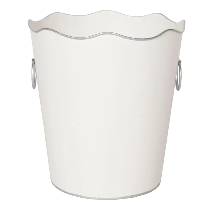 Grace Mitchell White With Silver Edges Trash Bin, 10.2" 1 Grace Mitchell White With Silver Edges Trash Bin, 10.2"