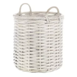 Grace Mitchell Whitewashed Round Willow Basket, Large