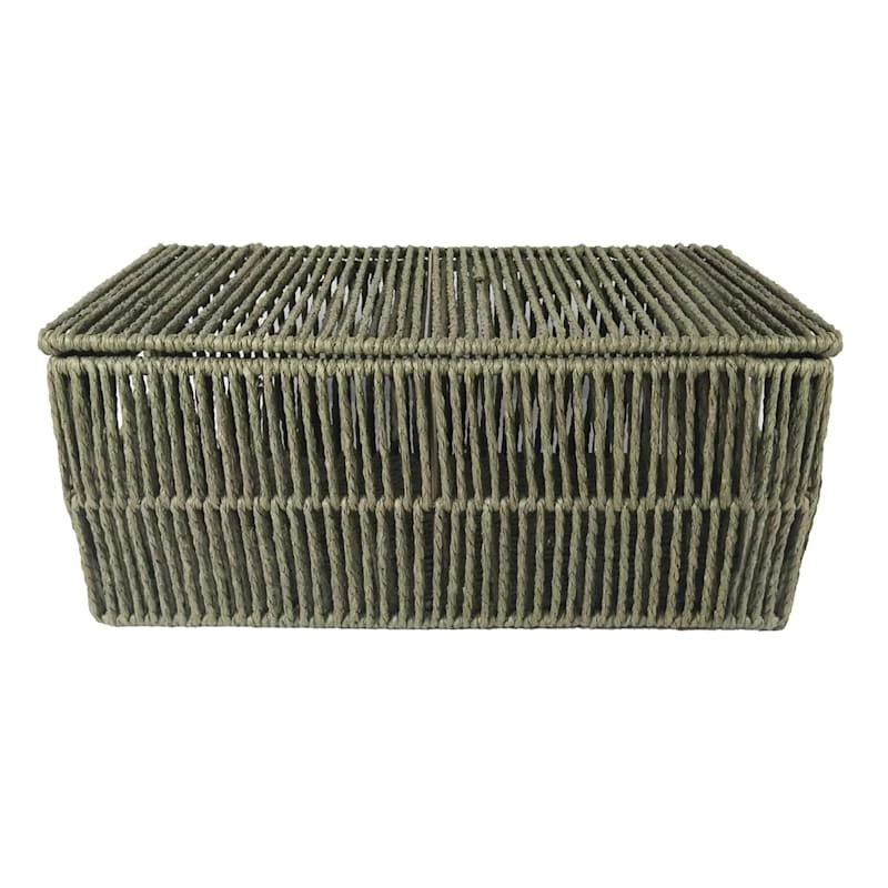 Green Lidded Paper Storage Basket, Small 1 Green Lidded Paper Storage Basket, Small