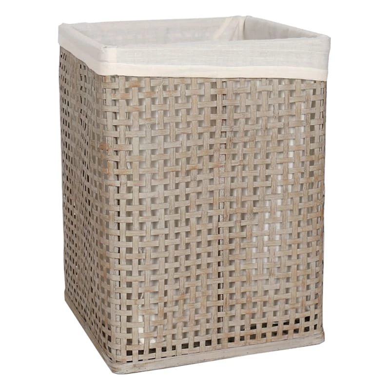 Grey Bamboo Wood Laundry Hamper With Liner, Large 1 Grey Bamboo Wood Laundry Hamper With Liner, Large