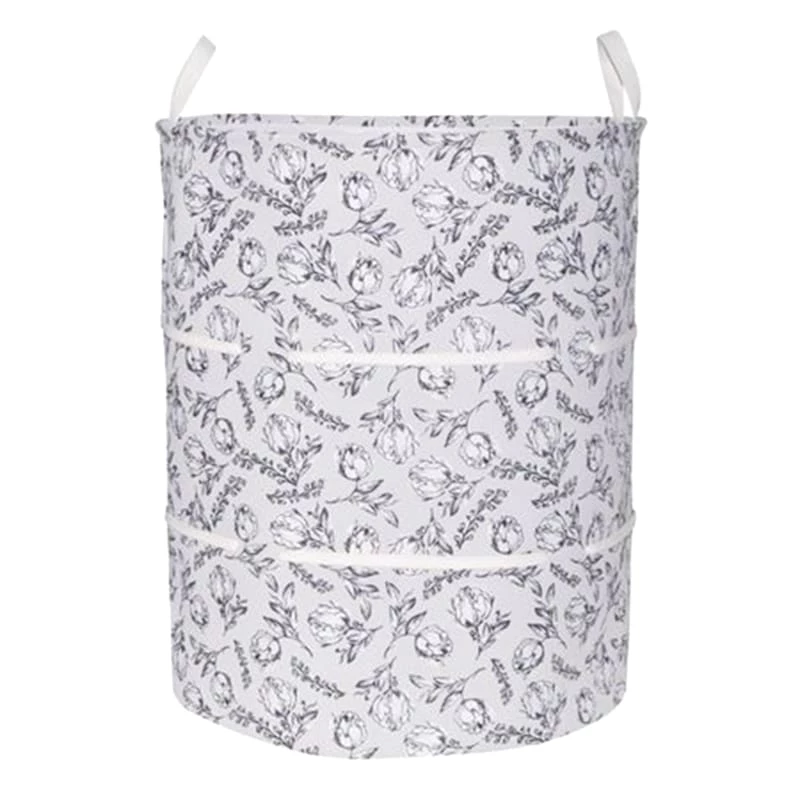 Grey Floral Canvas Laundry Hamper, Large 1 Grey Floral Canvas Laundry Hamper, Large