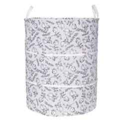 Grey Floral Canvas Laundry Hamper, Medium