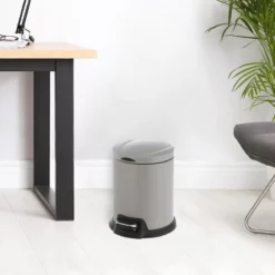 Grey Round Pedal Bin, 5L 11 Grey Round Pedal Bin, 5L -Storage Sales Store grey round pedal bin 5l 5