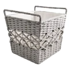 Grey Tapered Rope Laundry Hamper, Small