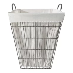 Grey Tapered Wavy Metal Wire Laundry Hamper, Large