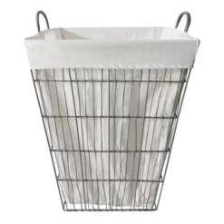 Grey Tapered Wavy Metal Wire Laundry Hamper, Medium