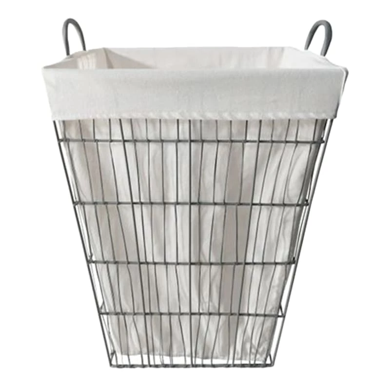 Grey Tapered Wavy Metal Wire Laundry Hamper, Medium 1 Grey Tapered Wavy Metal Wire Laundry Hamper, Medium
