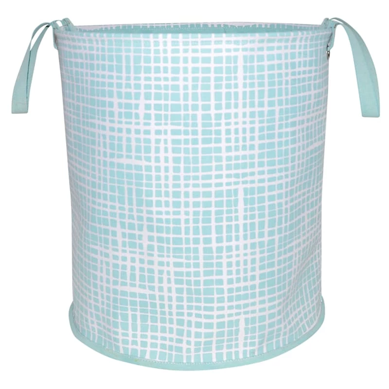 Grid Print Round Canvas Laundry Hamper, Teal 1 Grid Print Round Canvas Laundry Hamper, Teal