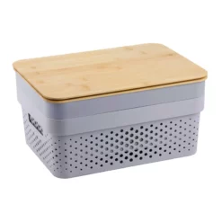 Iris Plastic Bin With Bamboo Lid, Medium