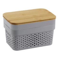 Iris Plastic Storage Bin With Bamboo Lid, Small