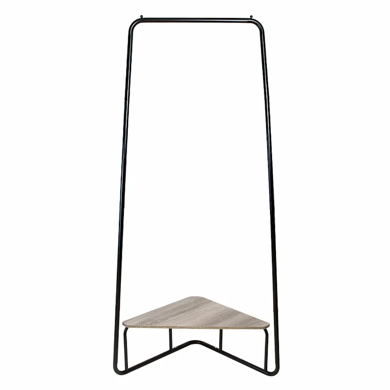 Jami Corner Black Garment Rack With Brown Shelf 1 Jami Corner Black Garment Rack With Brown Shelf