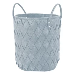 Laila Ali Round Woven Blue Felt Laundry Hamper