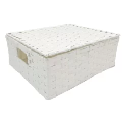 Large Paper Rope Rectangle Basket White With Lid