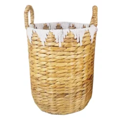 Large Round Water Hyacinth Basket/Triangle Trim
