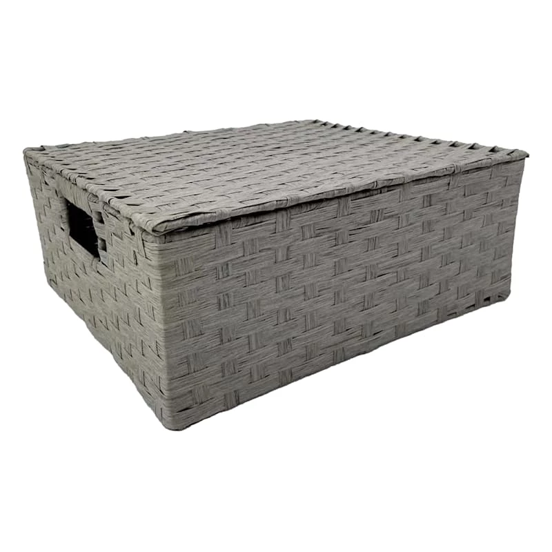 Light Grey Paper Rope Storage Basket With Lid, Medium 1 Light Grey Paper Rope Storage Basket With Lid, Medium