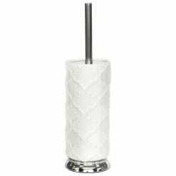 Marit White Ceramic Toilet Bowl Brush & Chrome Handle Base