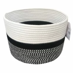 Marly Black Striped Round Storage Basket, Large