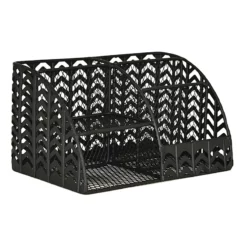Matte Black Chevron Punched Metal Desk Organizer