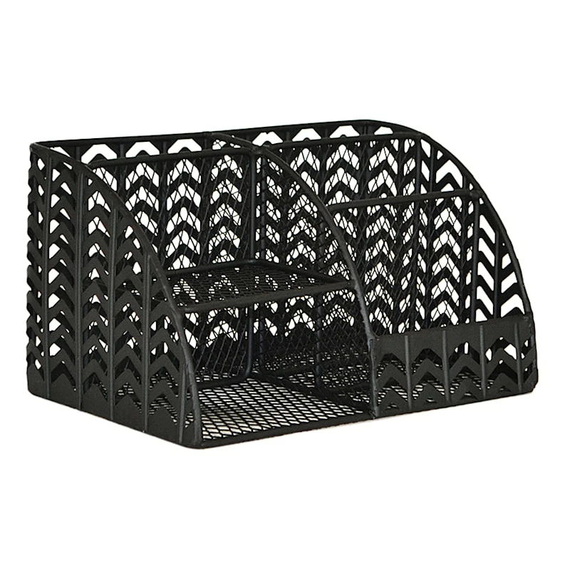 Matte Black Chevron Punched Metal Desk Organizer 1 Matte Black Chevron Punched Metal Desk Organizer