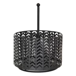 Matte Black Chevron Punched Metal Revolving Desk Organizer Pencil Spinner