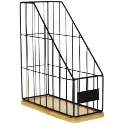 Matte Black Wire & Bamboo Wood File Organizer