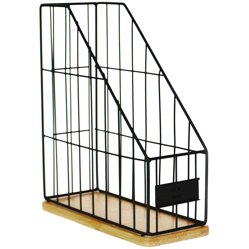 Matte Black Wire & Bamboo Wood File Organizer 1 Matte Black Wire & Bamboo Wood File Organizer