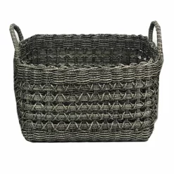 Medium Grey Rectangle Plastic Woven Basket