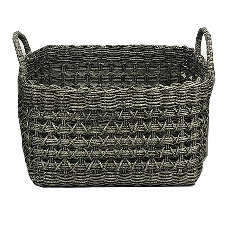 Medium Grey Rectangle Plastic Woven Basket 1 Medium Grey Rectangle Plastic Woven Basket