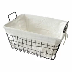 Metal Open Weave Basket With Liner & Handles, Large