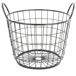 Metal Round Wire Grid Basket With Handle, Large