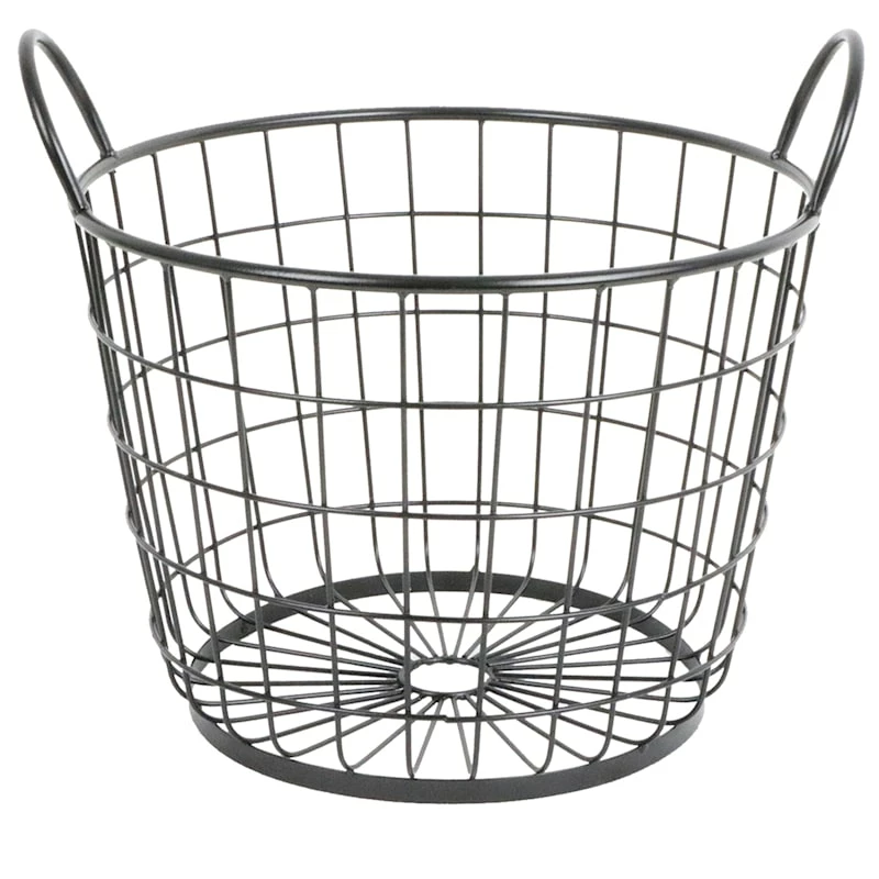 Metal Round Wire Grid Basket With Handle, Large 1 Metal Round Wire Grid Basket With Handle, Large