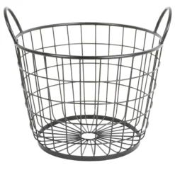 Metal Round Wire Grid Basket With Handle, Medium