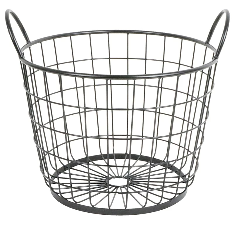 Metal Round Wire Grid Basket With Handle, Medium 1 Metal Round Wire Grid Basket With Handle, Medium