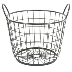 Metal Round Wire Grid Basket With Handle, Small