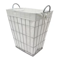 Metal Wire Grid Laundry Hamper, Cool Grey