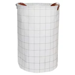 Modern Round Grid Patterned Laundry Hamper, Large