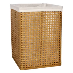 Natural Bamboo Wood Laundry Hamper With Liner, Large