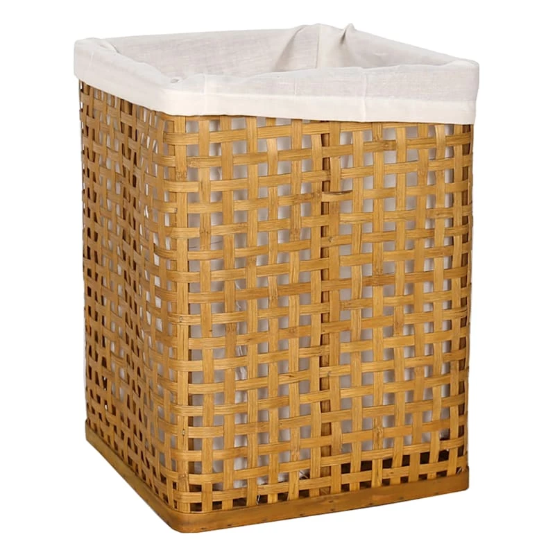Natural Bamboo Wood Laundry Hamper With Liner, Small 1 Natural Bamboo Wood Laundry Hamper With Liner, Small