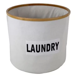 Natural Round Bamboo Fabric Laundry Basket, Large