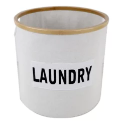 Natural Round Bamboo Fabric Laundry Basket, Small
